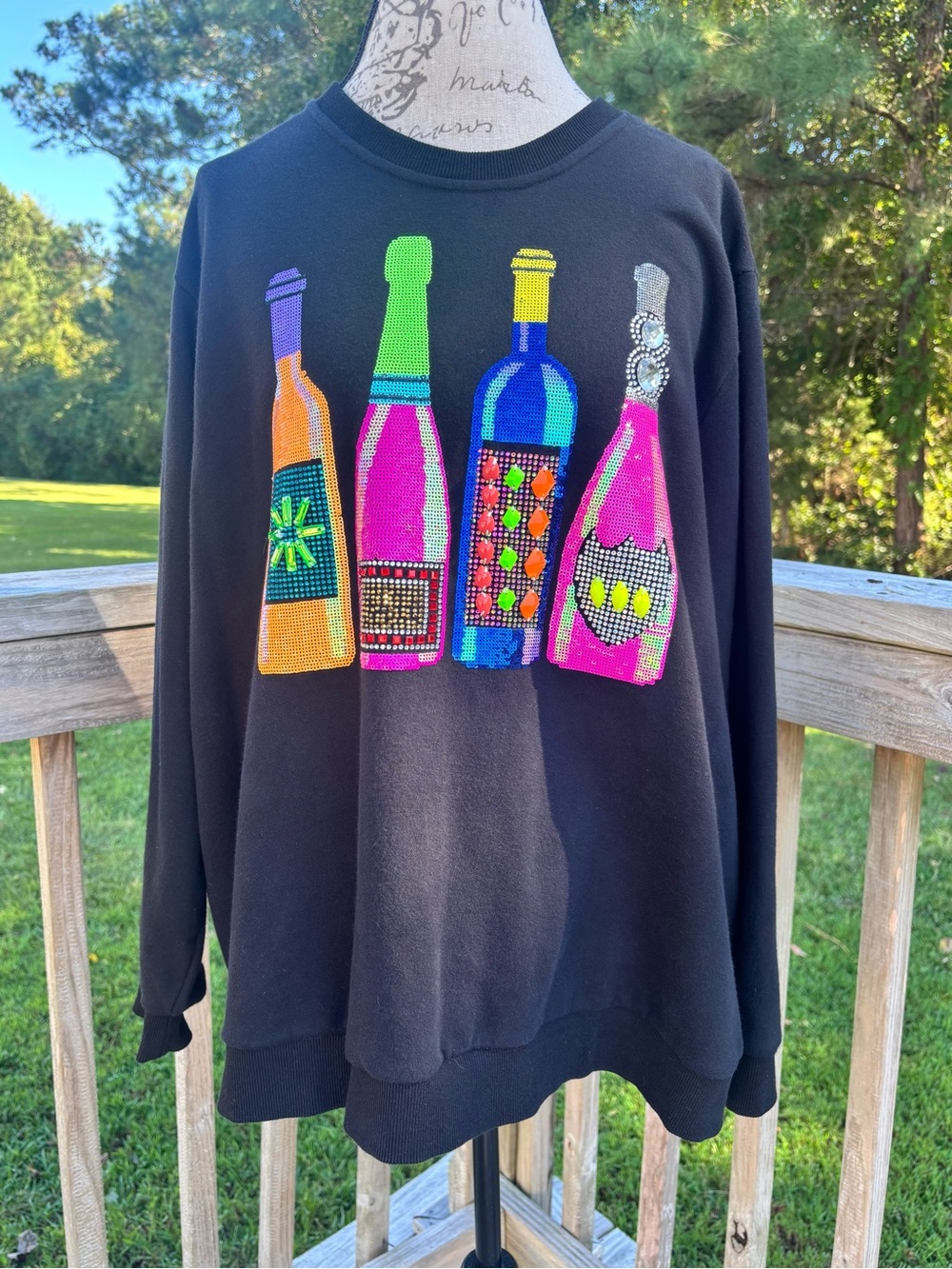 Queen of Sparkles Women's Crewneck Sweater with Colorful Bottle Graphic